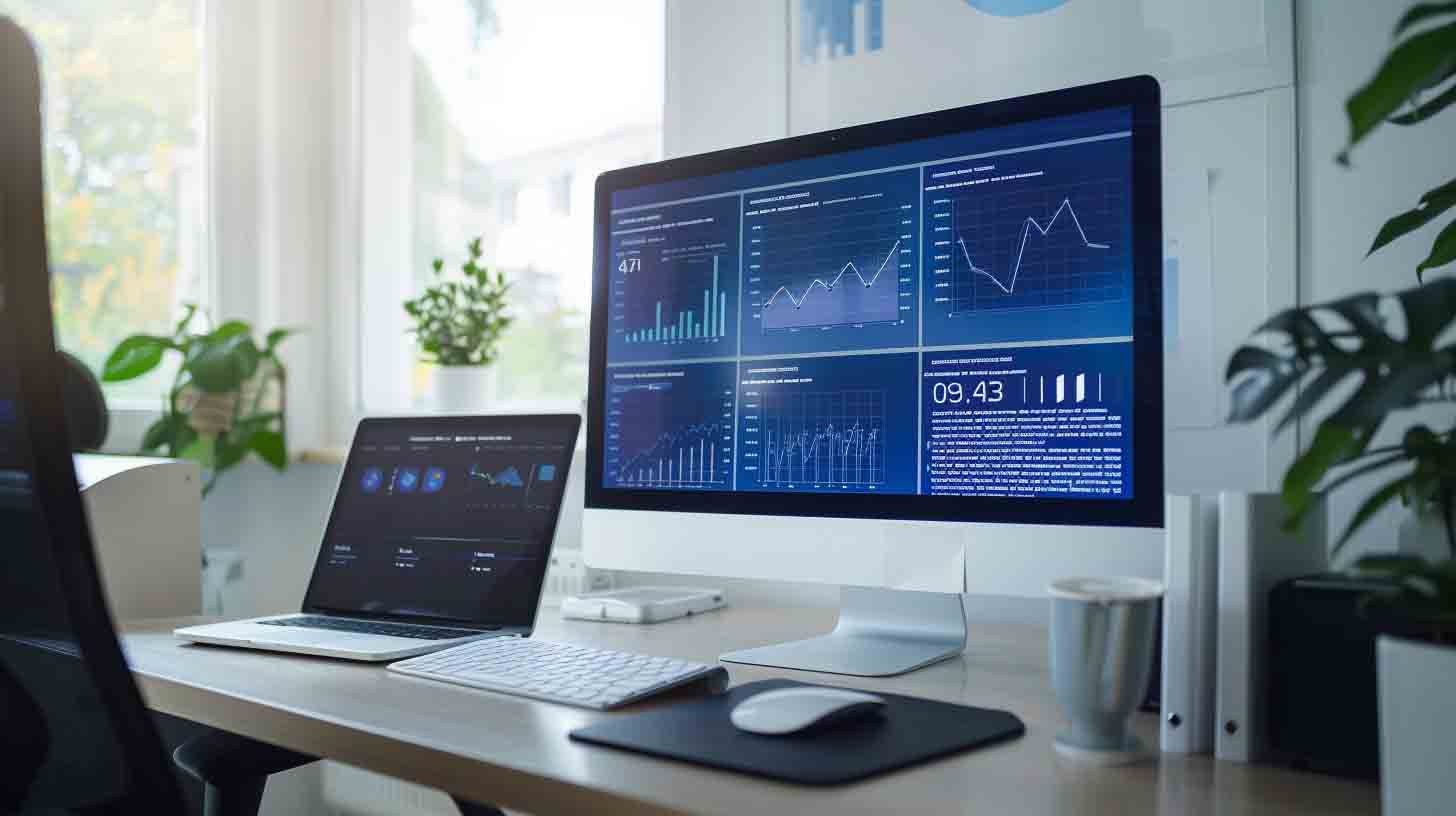 Conversion-focused website design dashboard showing performance metrics and analytics on a modern workstation