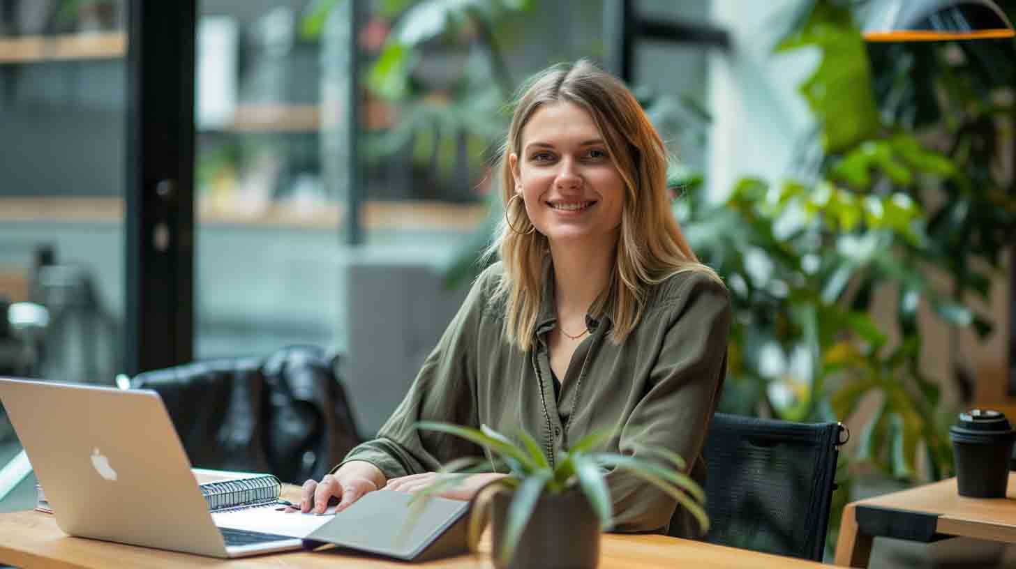 Founder of a digital marketing agency working in a modern office environment