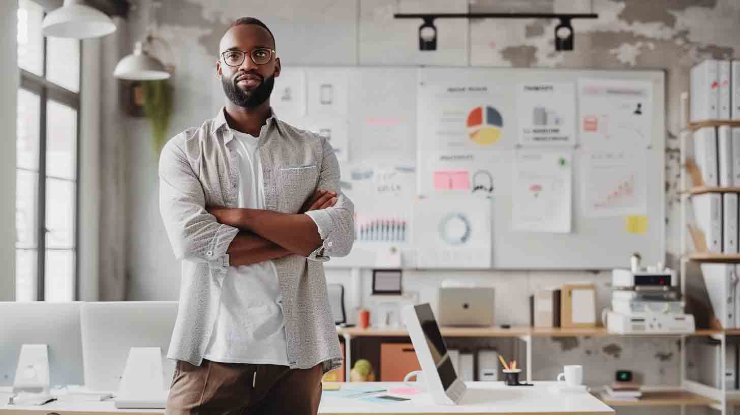 Digital marketing strategist developing a growth strategy in a modern office