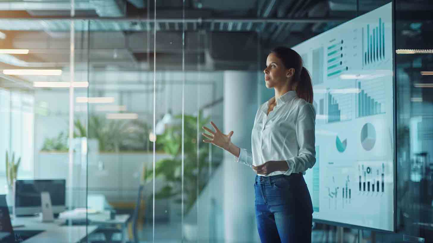 Digital marketing strategist presenting data-driven performance insights during a strategy consultation