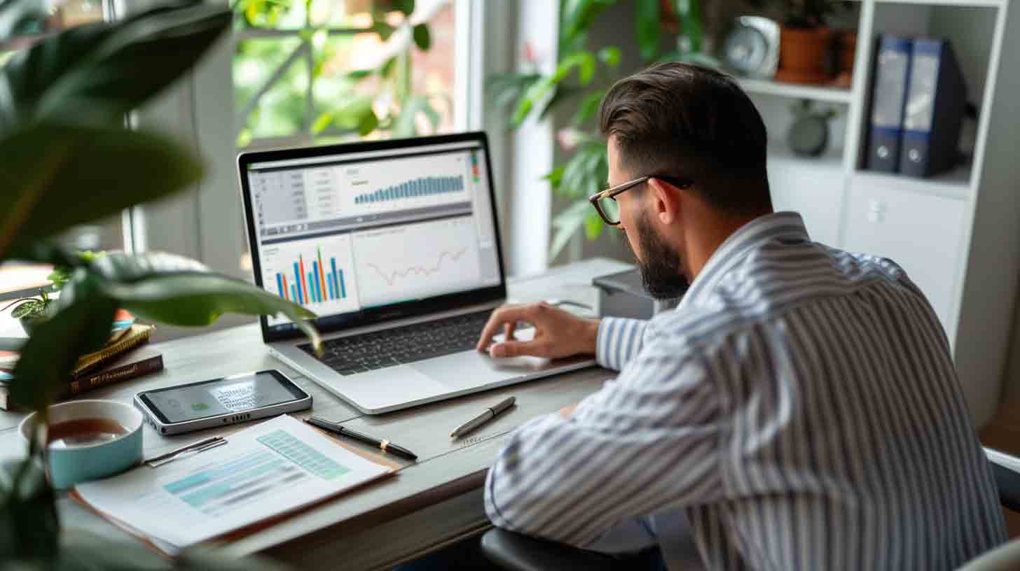 Graphic design professional analyzing design performance and visual data to support branding and marketing strategy