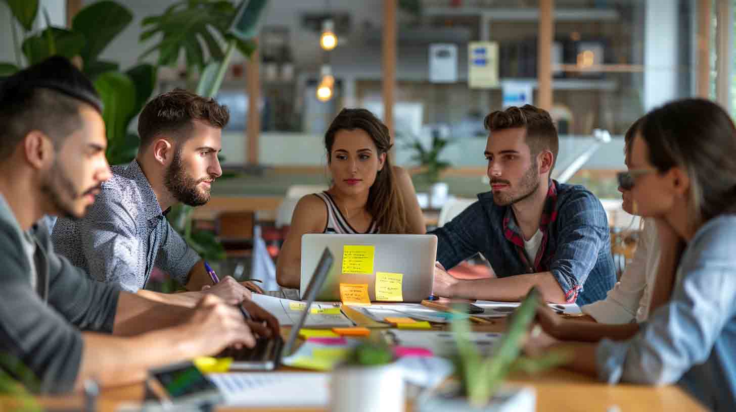 Marketing team collaborating on PPC strategy and paid advertising campaign planning